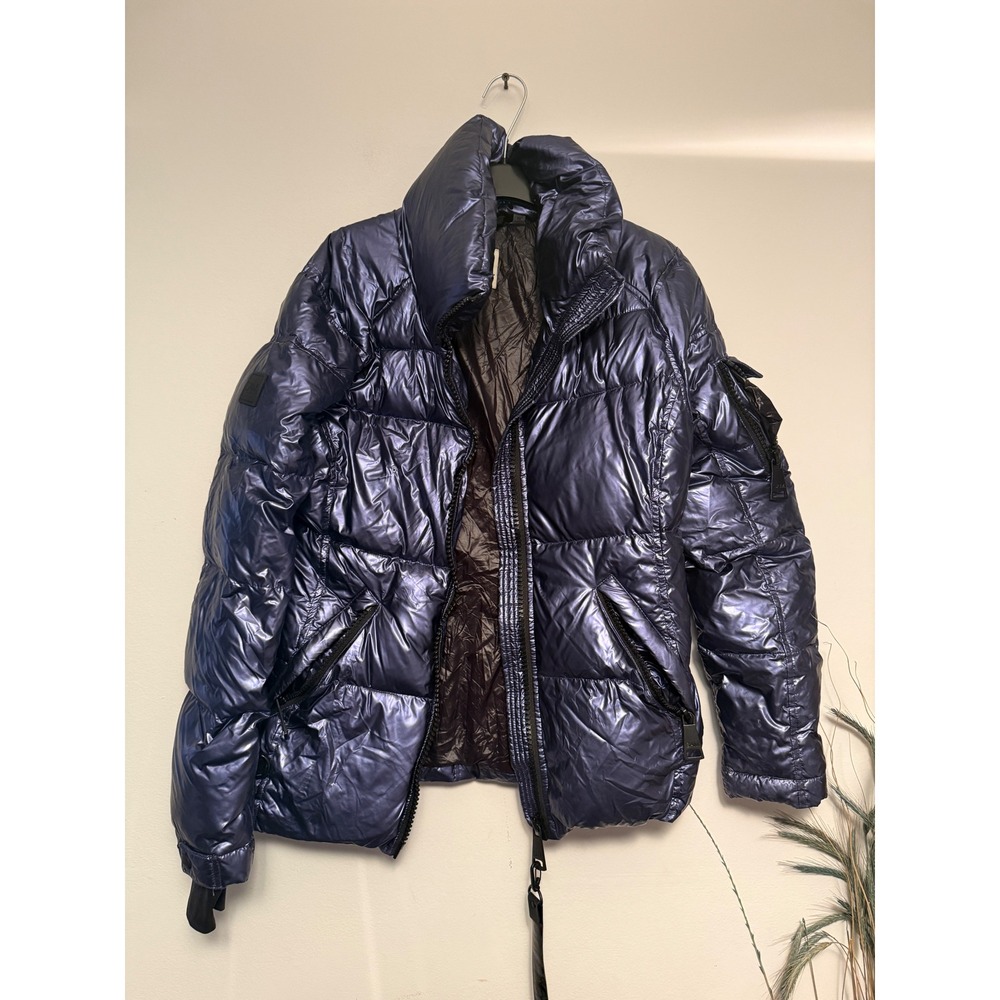 SAM. New York Women Metallic‎ Navy Blue Goose Down Puffer Jacket Size M - Picture 2 of 9